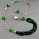 Cumpara ieftin Colier perle cultura, citrin, agat verde smarald, argint 925 placat aur, 78cm, Paradise, handmade Italia