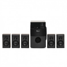 Set boxe SoundBoost Serioux, 140 W, 5 sateliti, tip 5.1, Maro/Negru