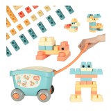 Set Blocuri de Constructie Interactive din Plastic, Carucior de Jucarie cu 32 de Piese, Multicolor