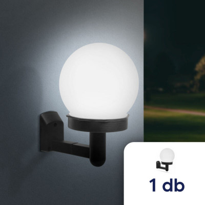 Lampa solara LED, alb rece, negru, plastic, sfera foto