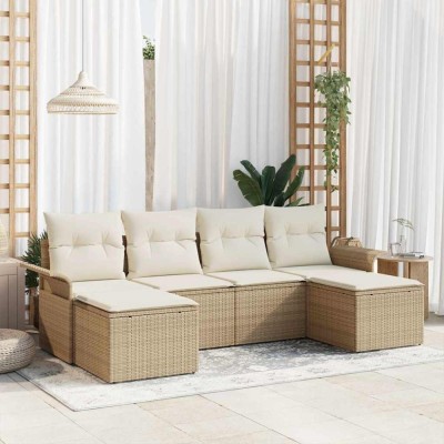 vidaXL Set de canapele pentru grădină cu pernă 6 pcs Bej Rattan poli 3354140 foto