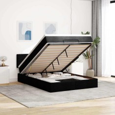 vidaXL Pat otoman cu saltea și LED-uri negru 140x190 cm țesătură 3312224