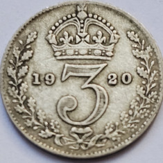 3 pence 1920 Marea Britanie, George V , argint, km#813