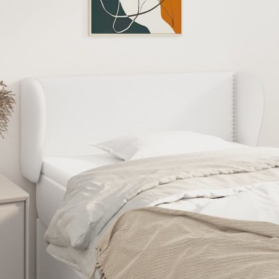 vidaXL Tăblie de pat cu aripioare alb 93x23x78/88 cm piele ecologică 3117083 foto