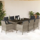 Cumpara ieftin Set mobilier grădină cu perne, 9 piese, gri deschis, poliratan