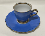 Ceasca cu farfurioara albastra din portelan fin german BAREUTHER, Decorative