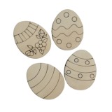 Set 4 Decoratiuni Paste Lemn Natur, Forma Ou, 6x8cm, DIY - Baza Lemn Slefuita, Proiecte Handmade