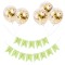 Set 5 baloane confetti auriu si banner Happy Birthday verde