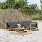 VidaXL Set mobilier de grădină cu perne gri &icirc;nchis, 6 piese, bambus 3155233