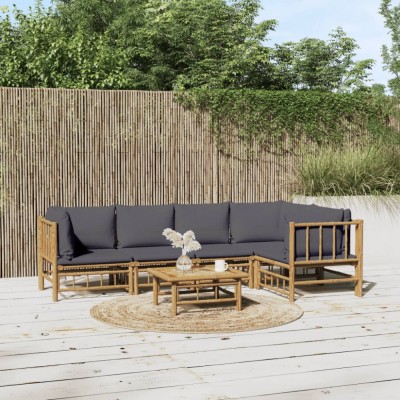 vidaXL Set mobilier de grădină cu perne gri &amp;icirc;nchis, 6 piese, bambus 3155233 foto