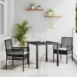 VidaXL Set de masă pentru grădină cu pernă 3 pcs Negru Rattan poli