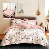 Lenjerie de pat finet 6 piese roz cu elastic, model floral, 200x230