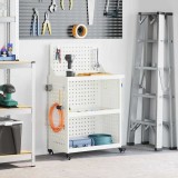 Cărucior pentru unelte cu raft cu roata cu depozitare Manual Alb 65 x 35 x 111 cm Metal
