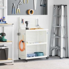 vidaXL Cărucior pentru unelte cu raft cu roata Alb 65 x 35 x 111 cm 874554