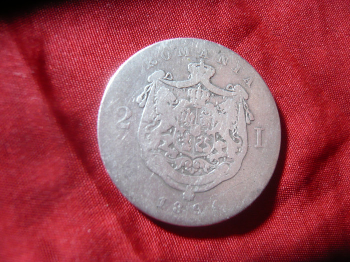 Moneda 2 lei 1894 Carol I , argint , cal.mediocru