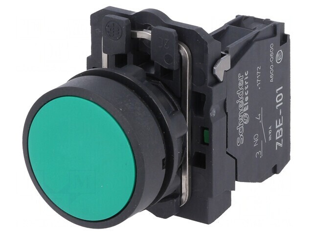 Comutator apăsare 22mm 1NO verde