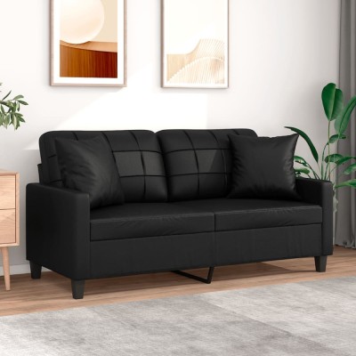 vidaXL Canapea cu 2 locuri cu pernuțe, negru, 140 cm, piele ecologică 3200803 foto
