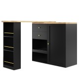 Masă de bar rotativă 360&deg; cu 2 sertare și dulap cu ușă glisantă, Negru | Aosom Romania