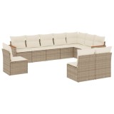 Cumpara ieftin Set canapele de gradina cu perne, 10 piese, bej, poliratan