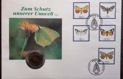 GERMANIA - FDC SI MONEDA 5 MARK 1982 F, CONFERINTA ONU PT MEDIU, MONEDA UNC foto