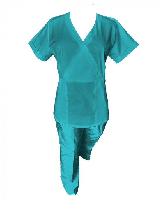 Costum Medical Pe Stil, Turcoaz cu Elastan, Model Marinela - 3XL, 4XL