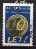 SLOVENIA 2008, 10 ani euro, stampilat, uzat