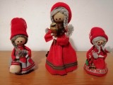 3x papusa din lemn veche de colectie realizat manual decor de Craciun Suedia figurine femeie si fata elf troll gnom Scandinavia semnate