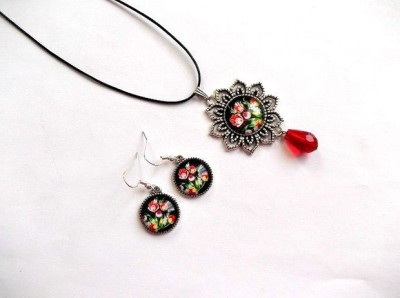 Set bijuterii cu model floral, set sticla cercei și pandantiv 35533 foto