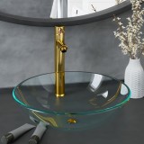 VidaXL Chiuvetă baie robinet și scurgere tip push, transparent, sticlă