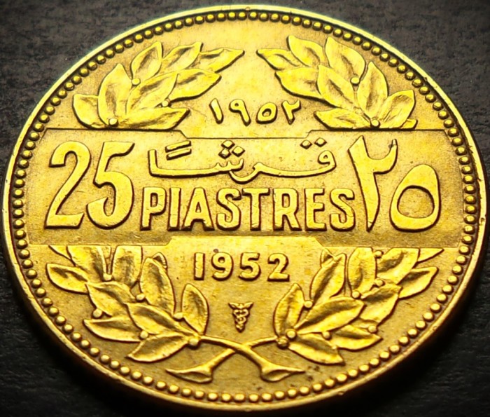 Moneda exotica 25 PIASTRES - LIBAN, anul 1952 * cod 2137 = A.UNC