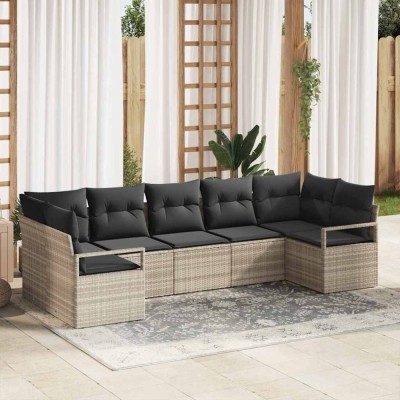 vidaXL Set de canapele pentru grădină 7 pcs Gri deschis Rattan poli 3346532 foto