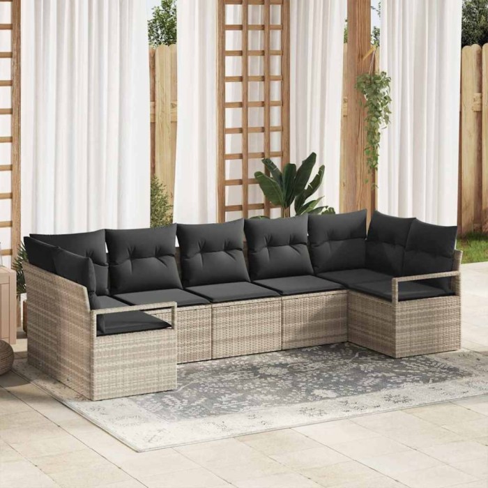 vidaXL Set de canapele pentru grădină 7 pcs Gri deschis Rattan poli 3346532