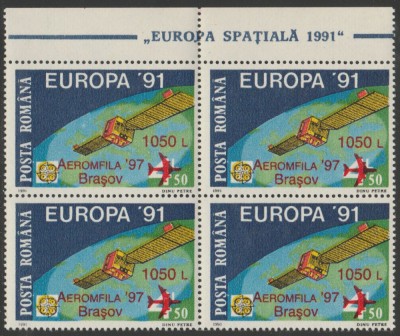 1997 Romania - Expozitia AEROMFILA Brasov (supratipar), LP 1441 bloc de 4 MNH foto