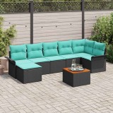 vidaXL Set de canapele pentru grădină 8 pcs Negru și Turcoaz poliratan 3356030