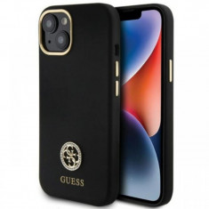 Guess Husa Liquid Silicone 4G Strass Metal Logo iPhone 15 Negru