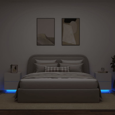vidaXL Noptiere cu lumini LED, 2 buc., alb, lemn prelucrat foto