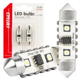 Becuri auto LED Canbus Festoon C5W 2SMD 3838 39mm White 12/24V, lumina alba 5500K, fara efect de palpaire, AMiO 04249, set 2 buc