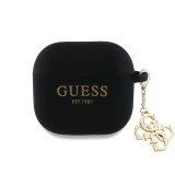 Husa Apple AirPods 4 Guess Silicone W4G Charm, negru, GUA4LECG4K