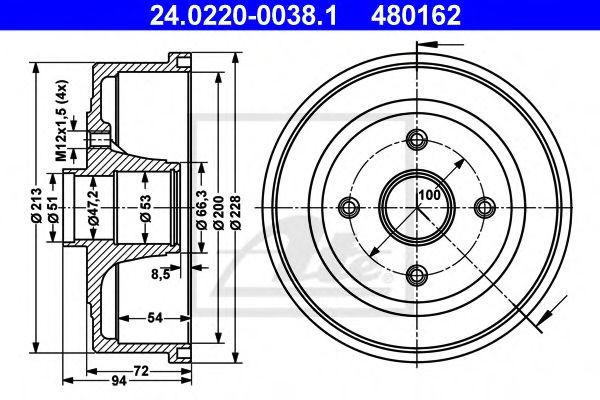 Tambur frana OPEL CORSA C (F08, F68) (2000 - 2009) ATE 24.0220-0038.1