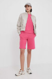 Cumpara ieftin United Colors of Benetton pantaloni scurti femei, culoarea roz, neted, high waist