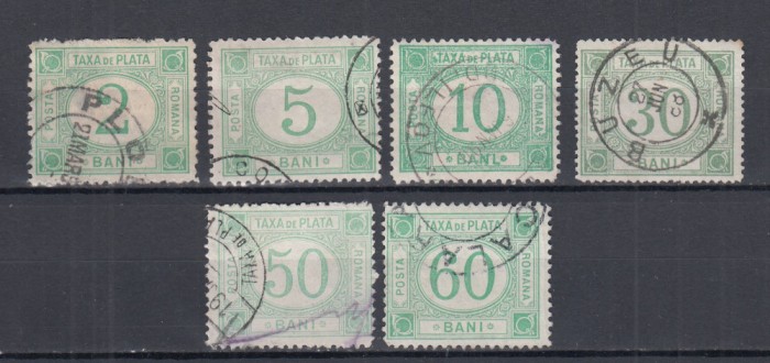 ROMANIA 1902 TAXA DE PLATA EMISIUNEA a VIII-a HARTIE ALBA FARA FILIGRAN SERIE STAMPILATA