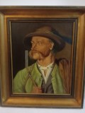 Lucrare &icirc;n ulei semnată portret v&acirc;nător rama din lemn