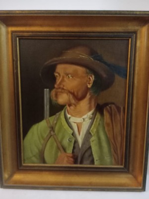 Lucrare &amp;icirc;n ulei semnată portret v&amp;acirc;nător rama din lemn foto