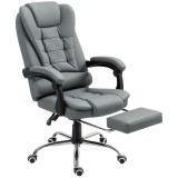HOMCOM Fotoliu Prezidențial de Birou Rotativ cu Spătar &Icirc;nalt Reglabil și Suport pentru Picioare, 64,5x69x109-117 cm, Gri | Aosom Romania