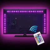 Banda LED RGB 5050 cu USB pentru TV, laptop, calculator, Telecomanda cu 24 butoane, Intensitate lumina reglabila