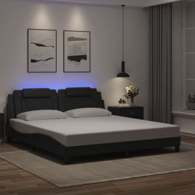 vidaXL Cadru de pat cu lumini LED, negru, 180x200 cm, piele ecologică 3214036 foto