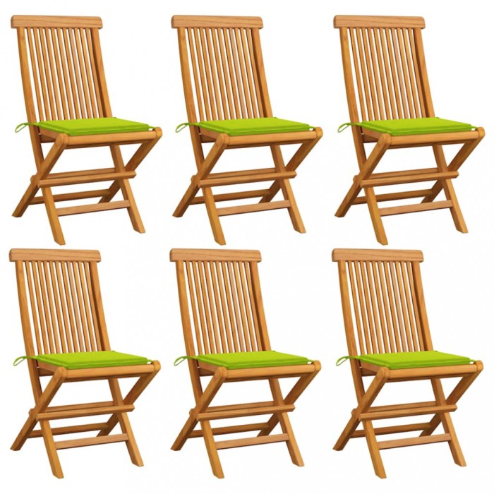 vidaXL Scaune de grădină cu perne verde aprins, 6 buc., lemn masiv tec 3065601