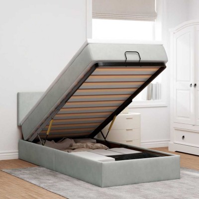 vidaXL Cadru de pat otoman cu saltea Gri deschis 90x190cm catifea 3311669 foto