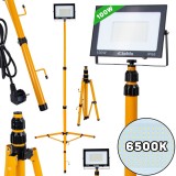 Proiector LED 2 x 100 W cu trepied telescopic pentru constructii, alb rece, 6500 K, Keltin K02062