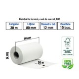 Hartie termica pentru casa de marcat si POS, 80mm x 30m, alb, 1 exemplar, set 10 role